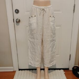 Tempo Paris Women's Linen Wide-Leg Cropped Pants -White size Small